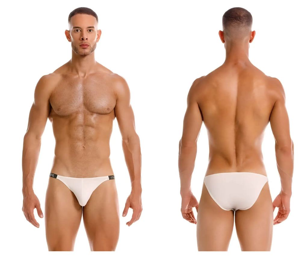 Beige jor 2156 eros bikini briefs with black trim at the waistband in a soft fabric for comfortable wear