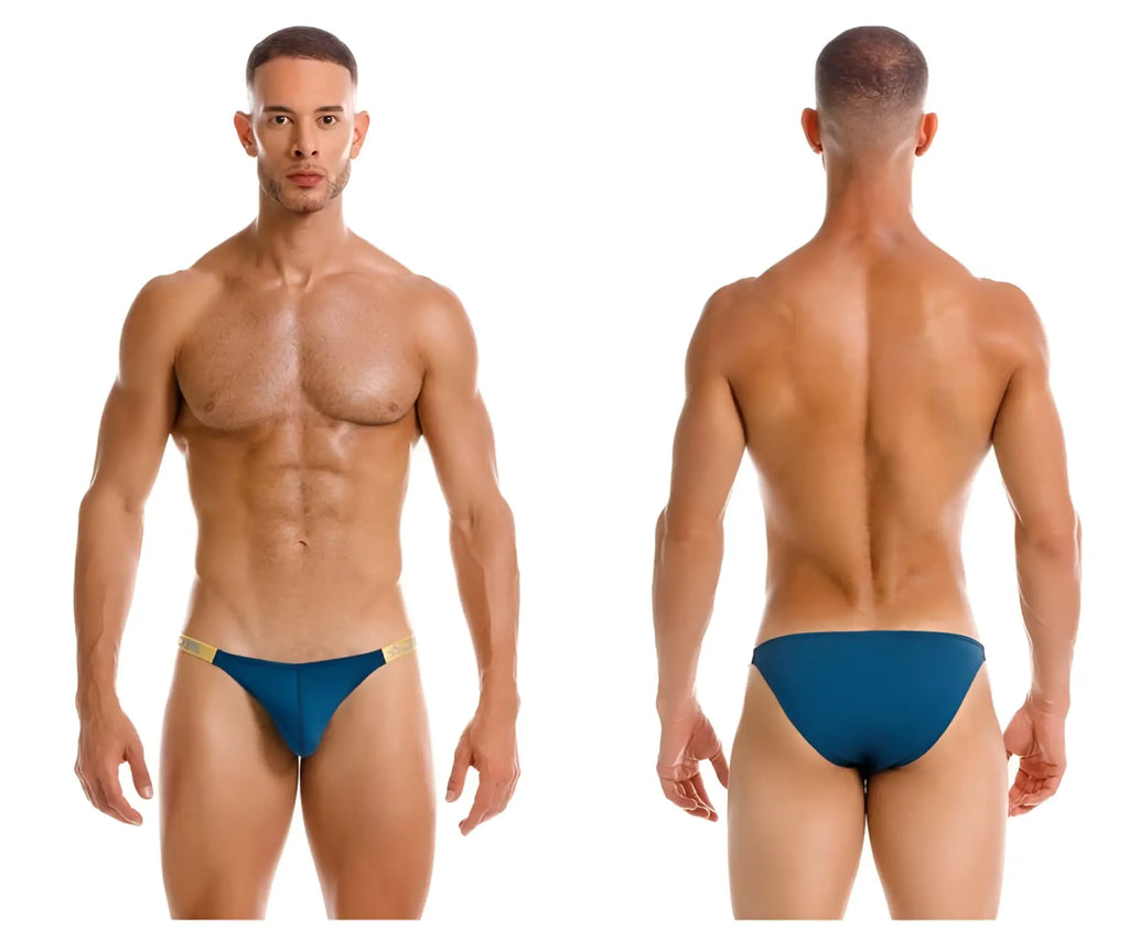 Blue swim trunks with gold trim from JOR 2156 Eros Bikini color petrol designed for swimming and beachwear