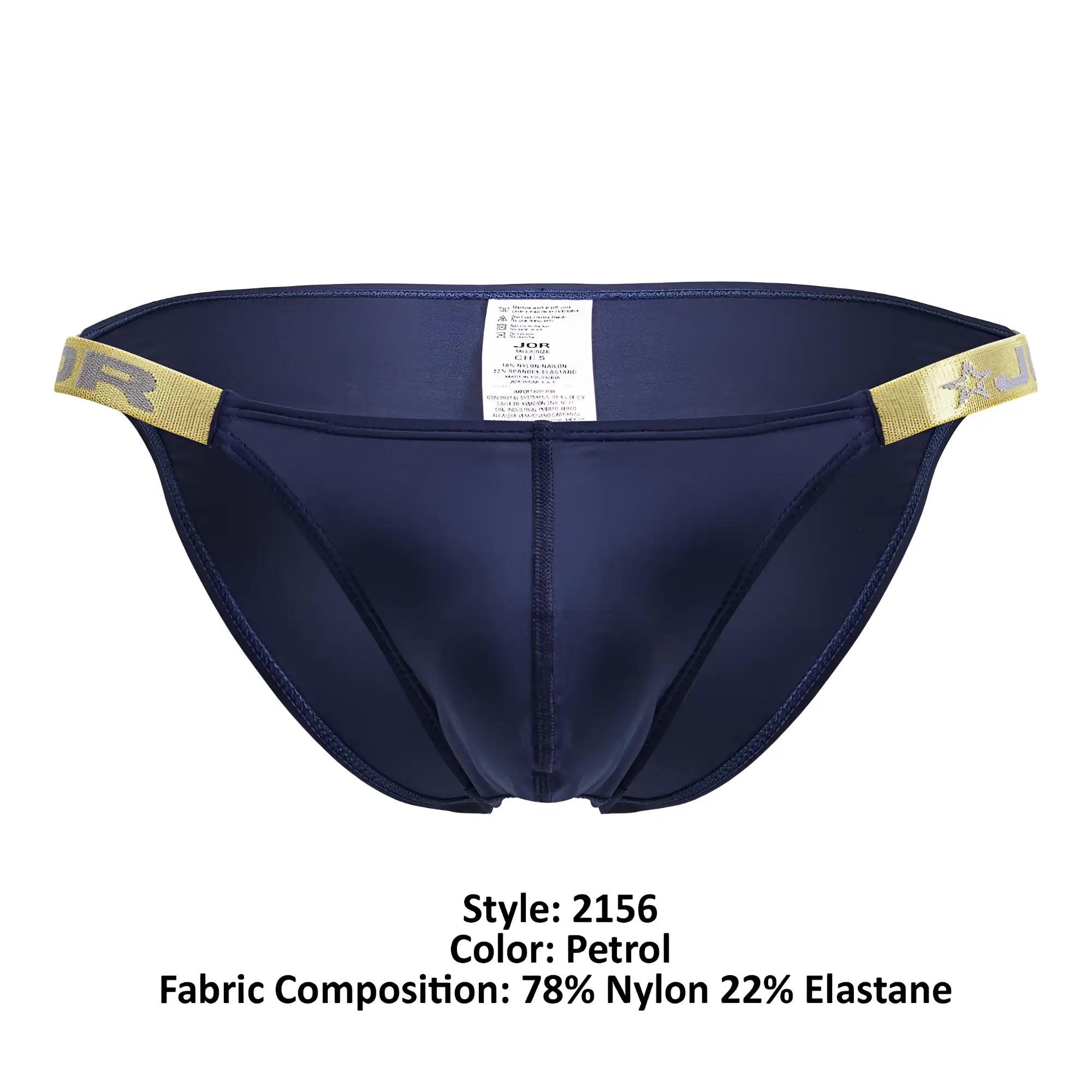 Jor 2156 eros bikini petrol color mens briefs with gold-trimmed waistband and sleek form-fitting design