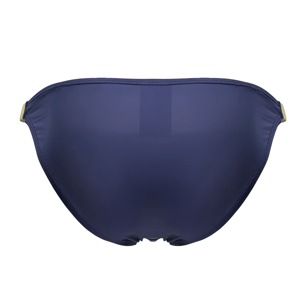 Navy blue eros bikini bottom with gold toned side ties in petrol color for stylish beachwear