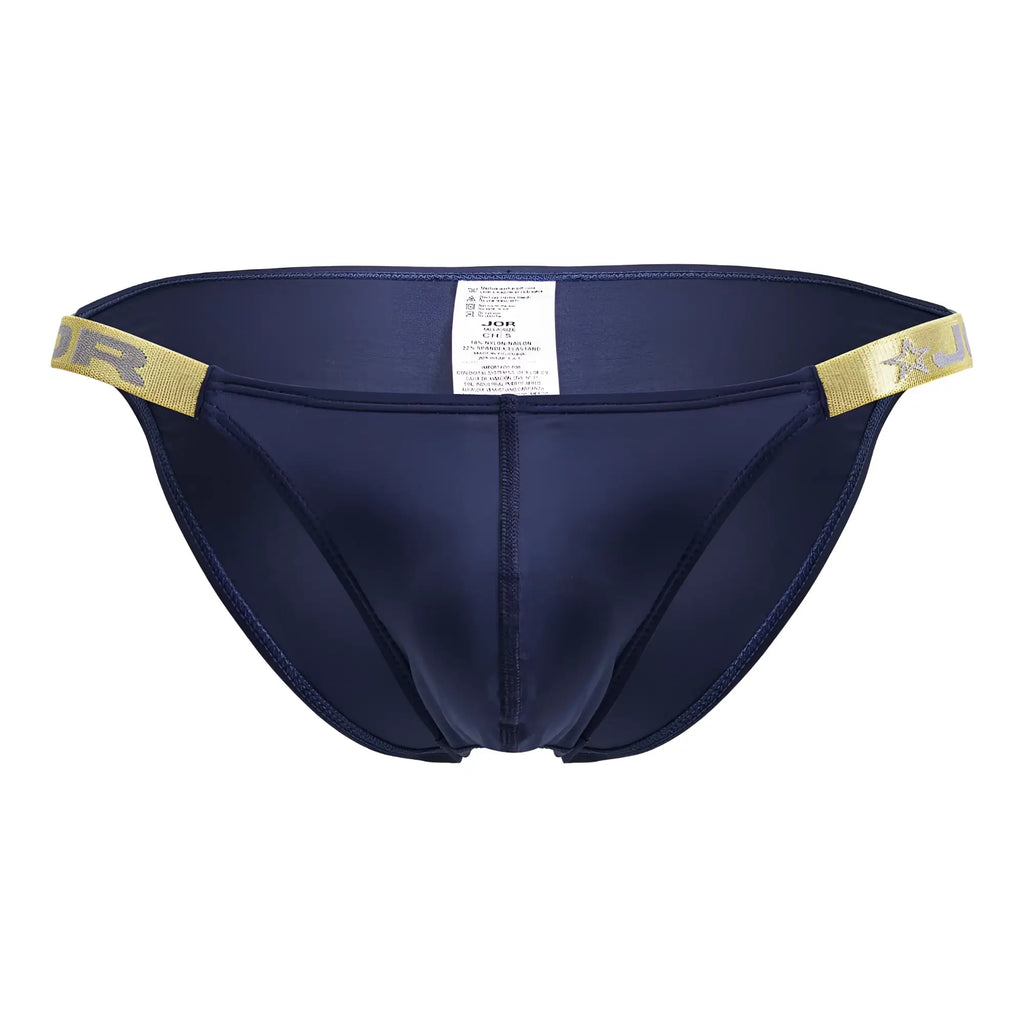 Navy blue satin briefs with gold elastic waistband and star logo in jor 2156 eros bikini color petrol