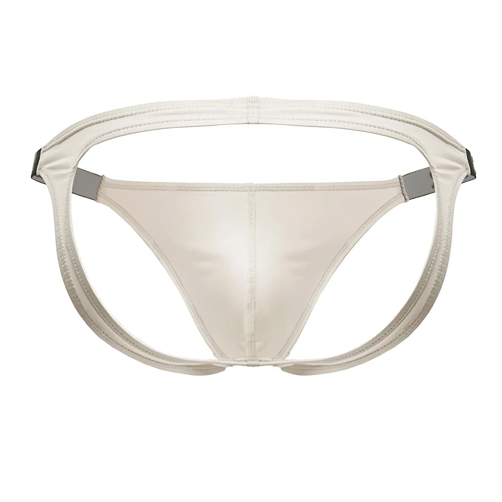 Cream-colored satin briefs jor 2157 eros jockstrap with sleek minimalist design and gray metallic side straps