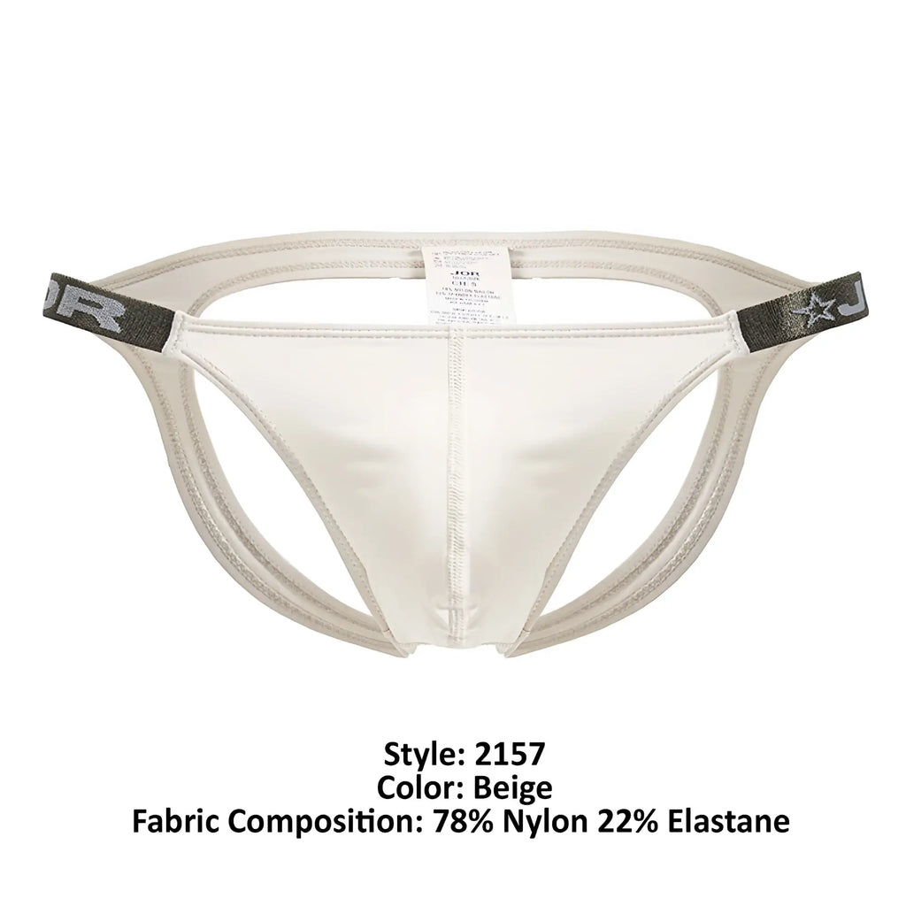 Beige nylon and elastane briefs with gray elastic side bands in a sleek form-fitting design jor 2157 eros jockstrap