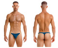 Blue thong with gold trim in petrol color from JOR 2158 Eros thongs collection, showing front view