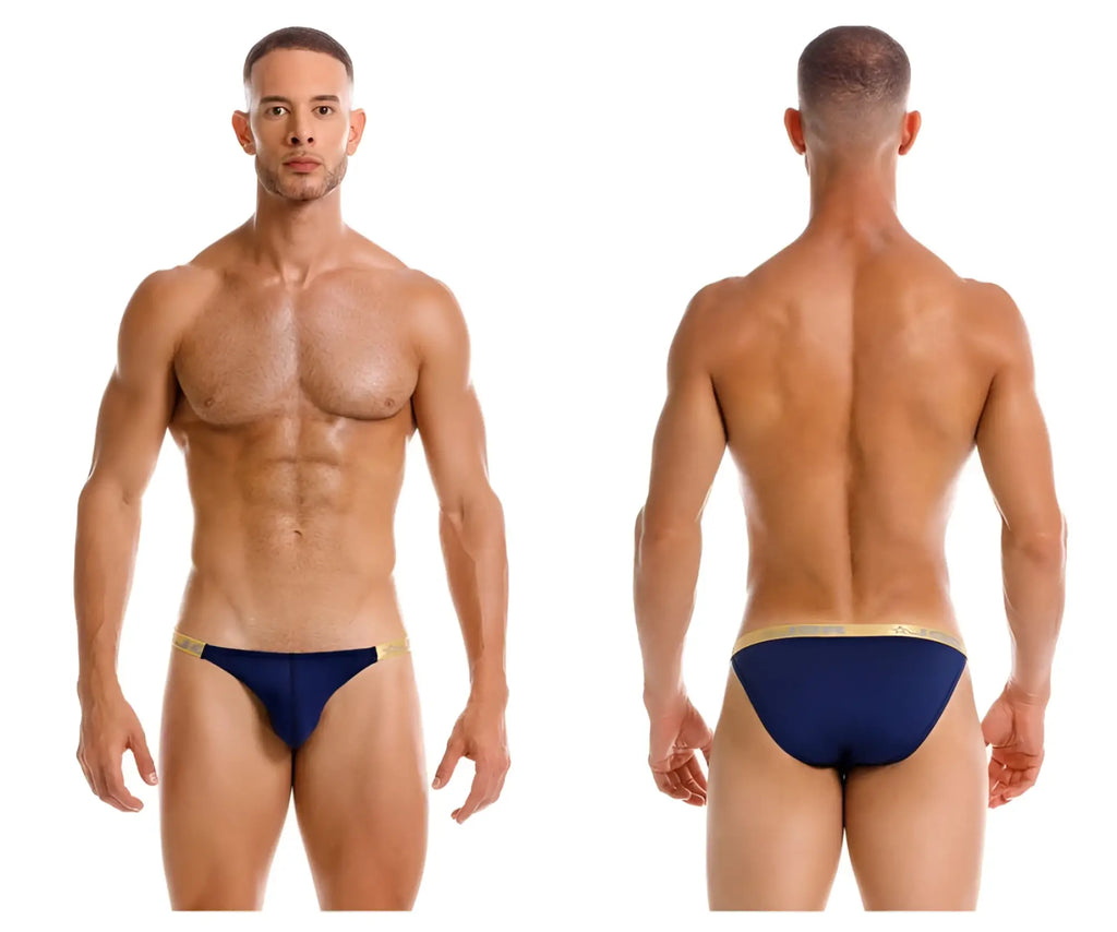 Navy blue JOR 2159 Ares bikini briefs with gold trim waistband made from comfortable fabric