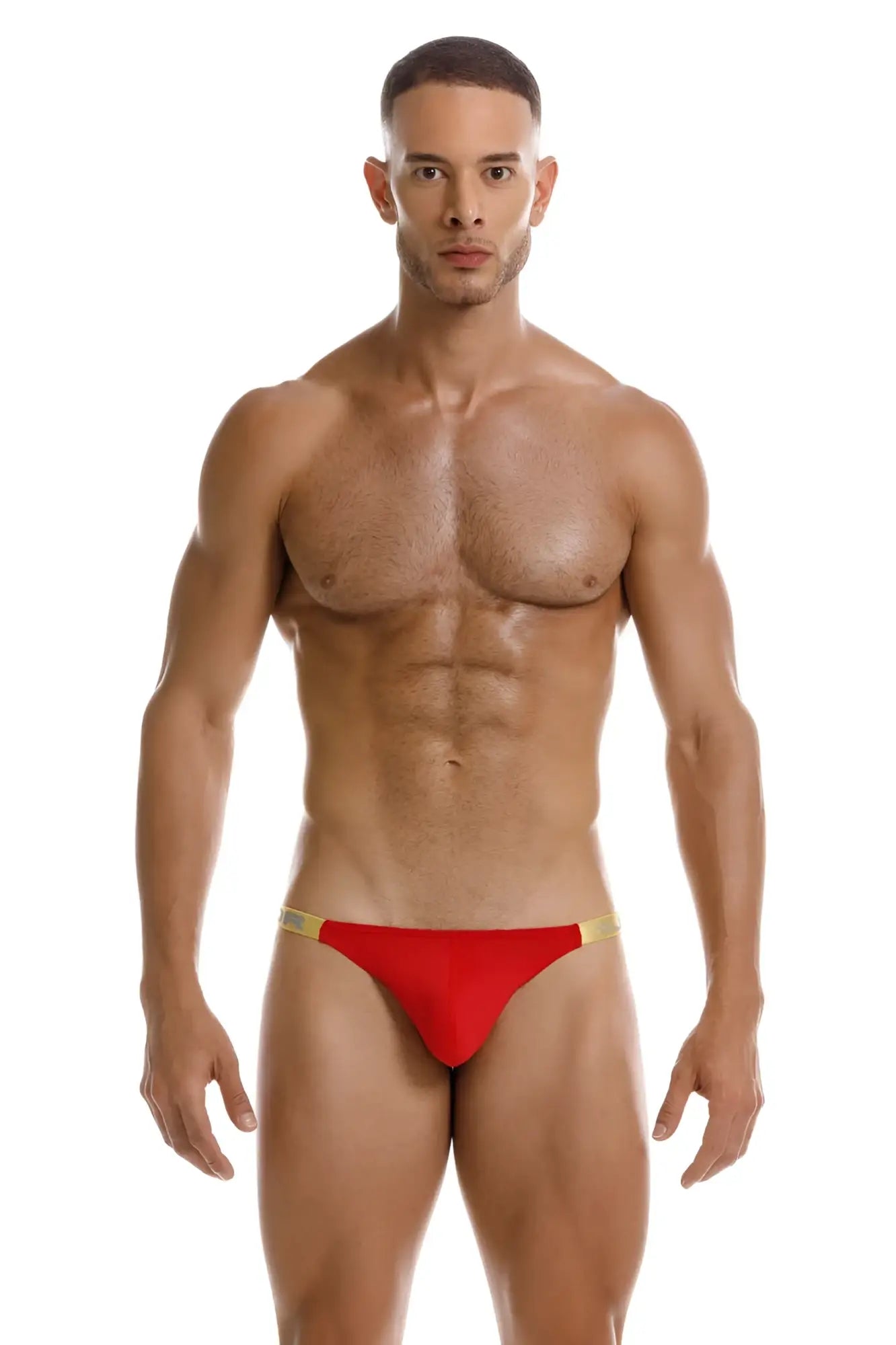 Red athletic briefs jor 2159 ares bikini with gold trim featuring lightweight breathable fabric for active wear