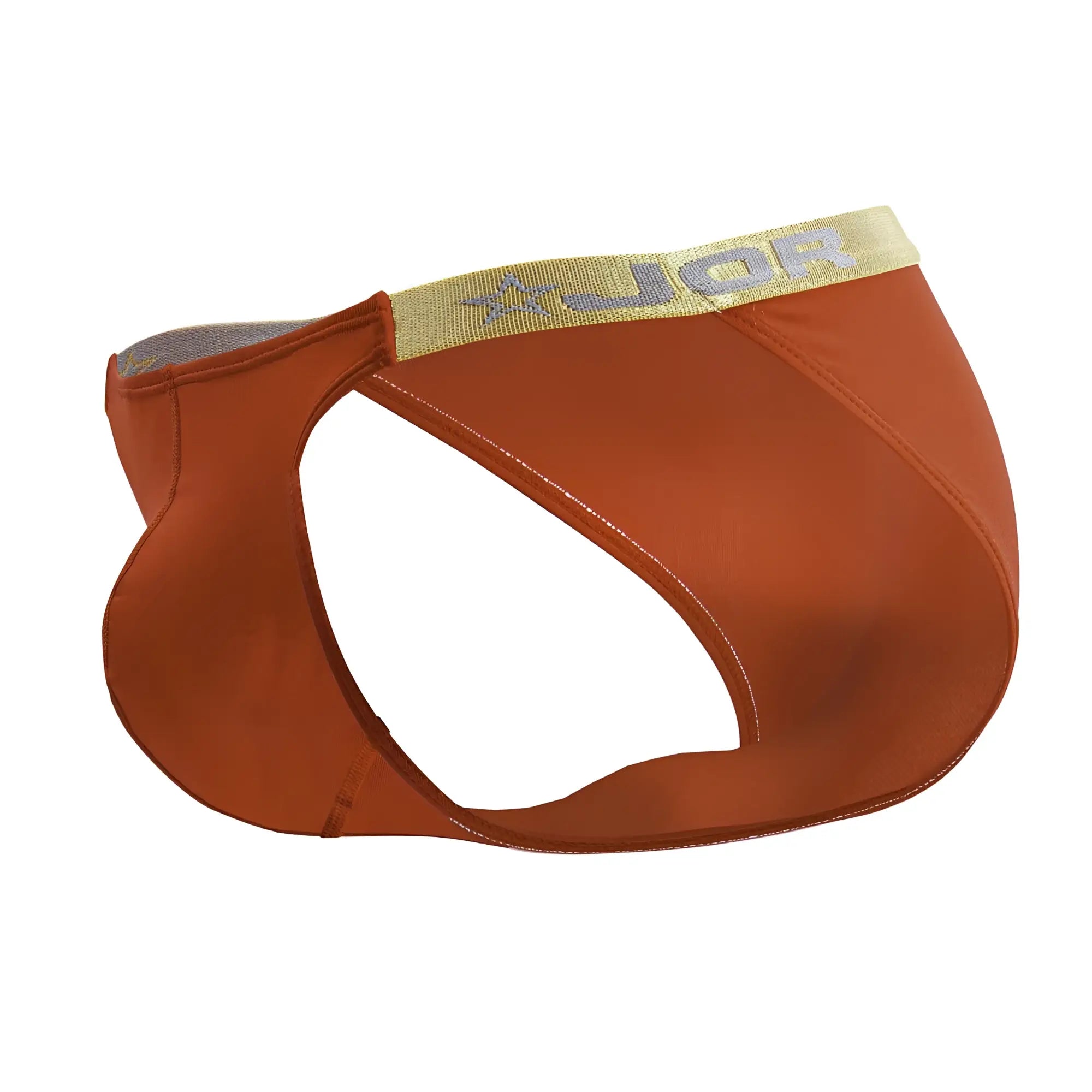 Brown jor briefs with gold waistband featuring logo in red color from jor 2159 ares bikini collection