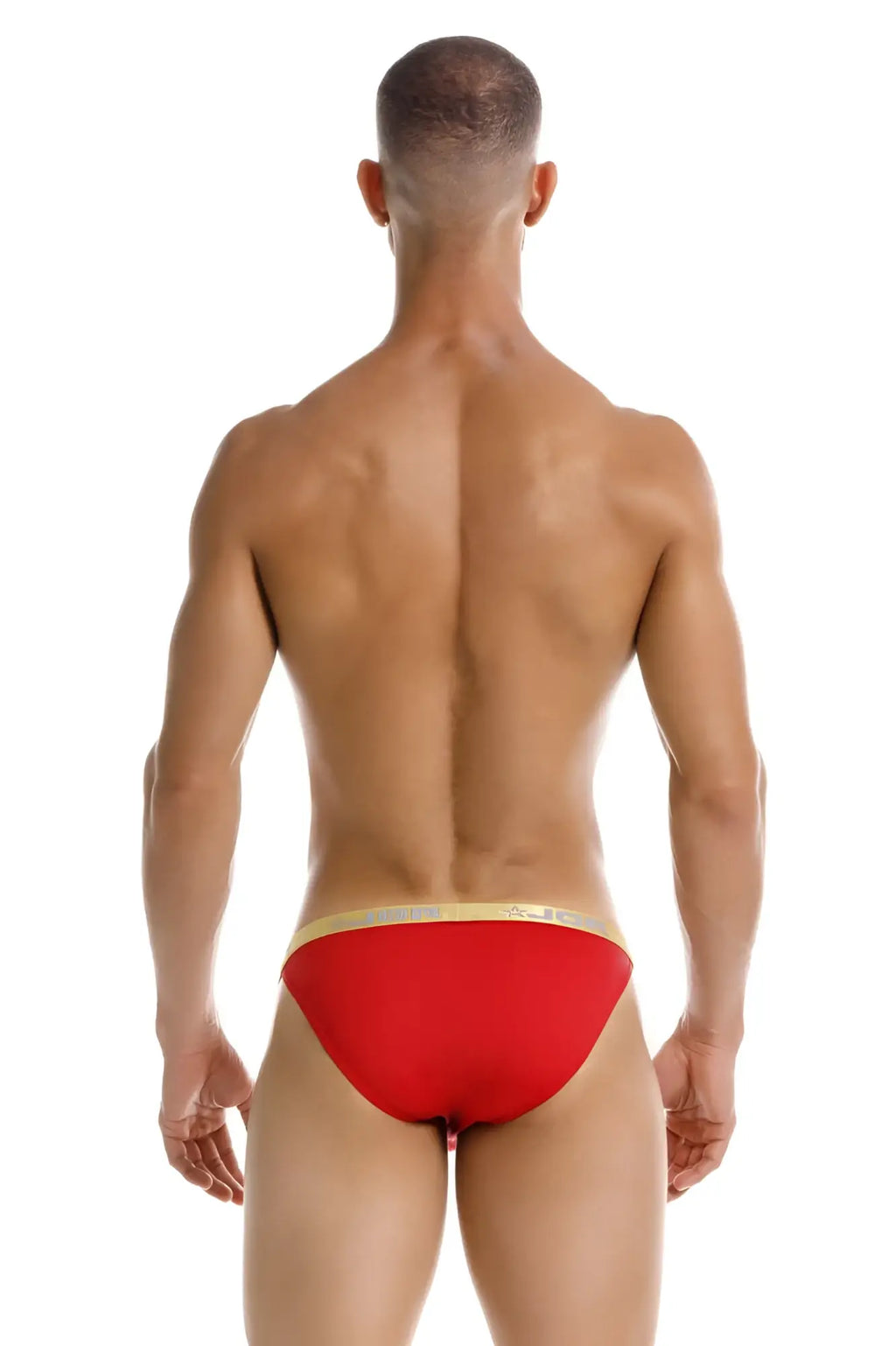 Red jor 2159 ares bikini briefs with gold trim featuring a sleek design for stylish swimwear use