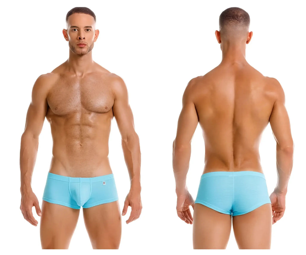 Light blue JOR 2166 Nova trunks with a subtle logo on the left hip designed for athletic use