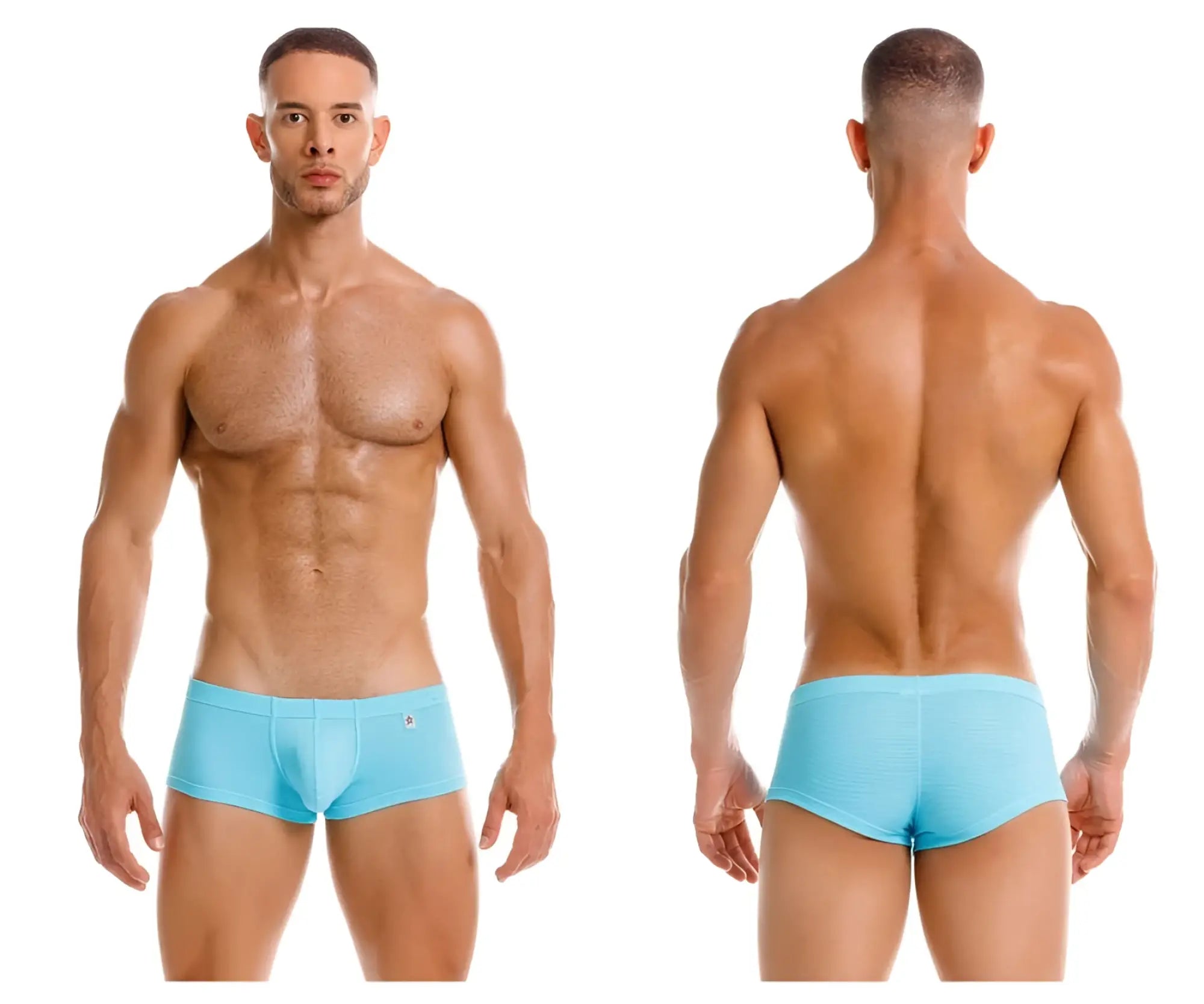 Light blue JOR 2166 Nova trunks with a subtle logo on the left hip designed for athletic use