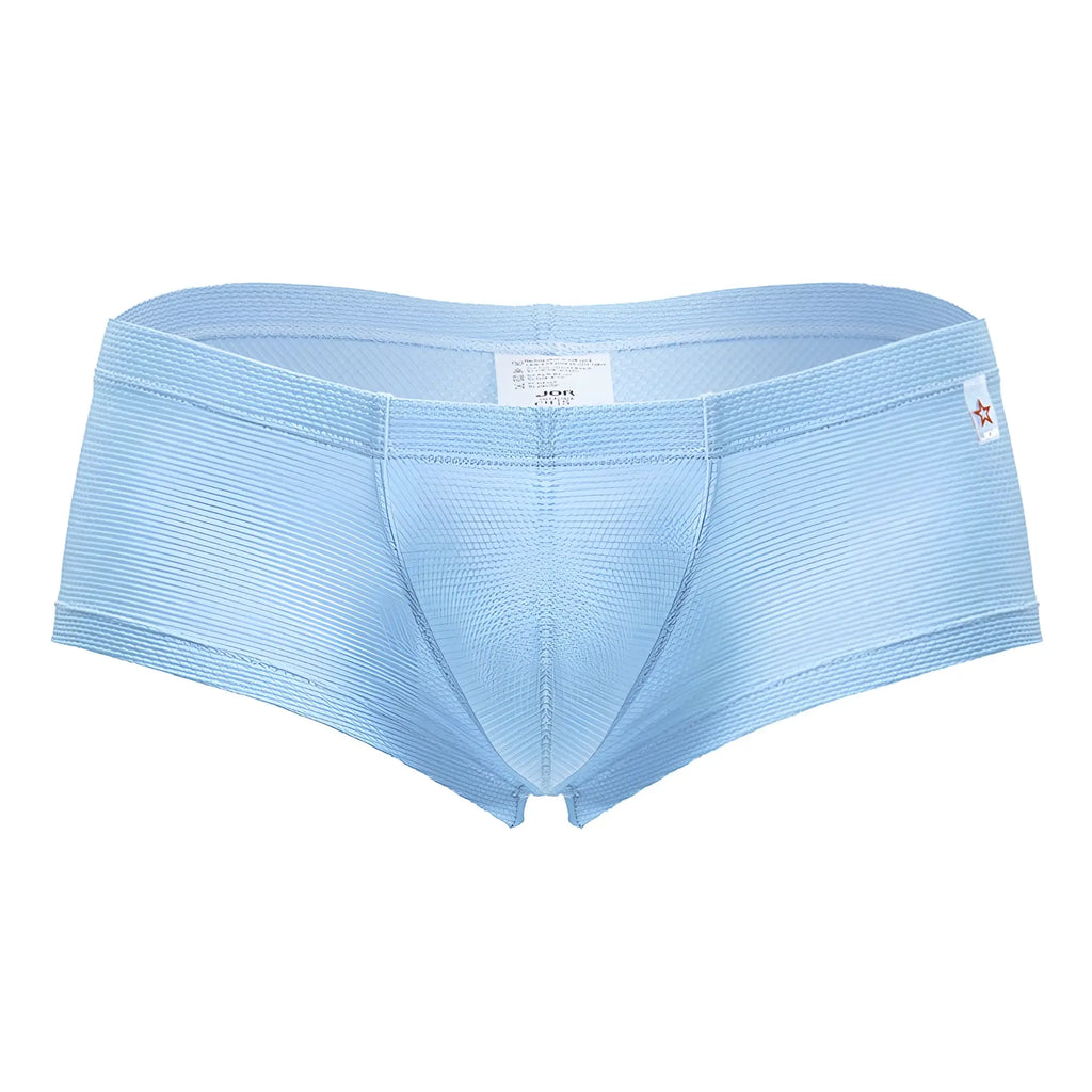 Jor 2166 nova trunks light blue textured fabric briefs with subtle ribbed pattern and red star logo on the side