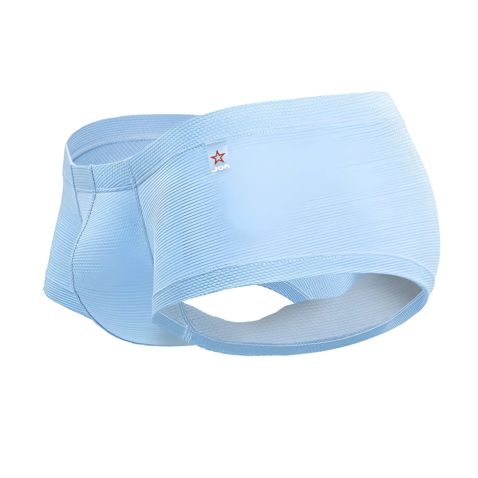 Light blue textured fabric jor 2166 nova trunks with a small red star logo on the side