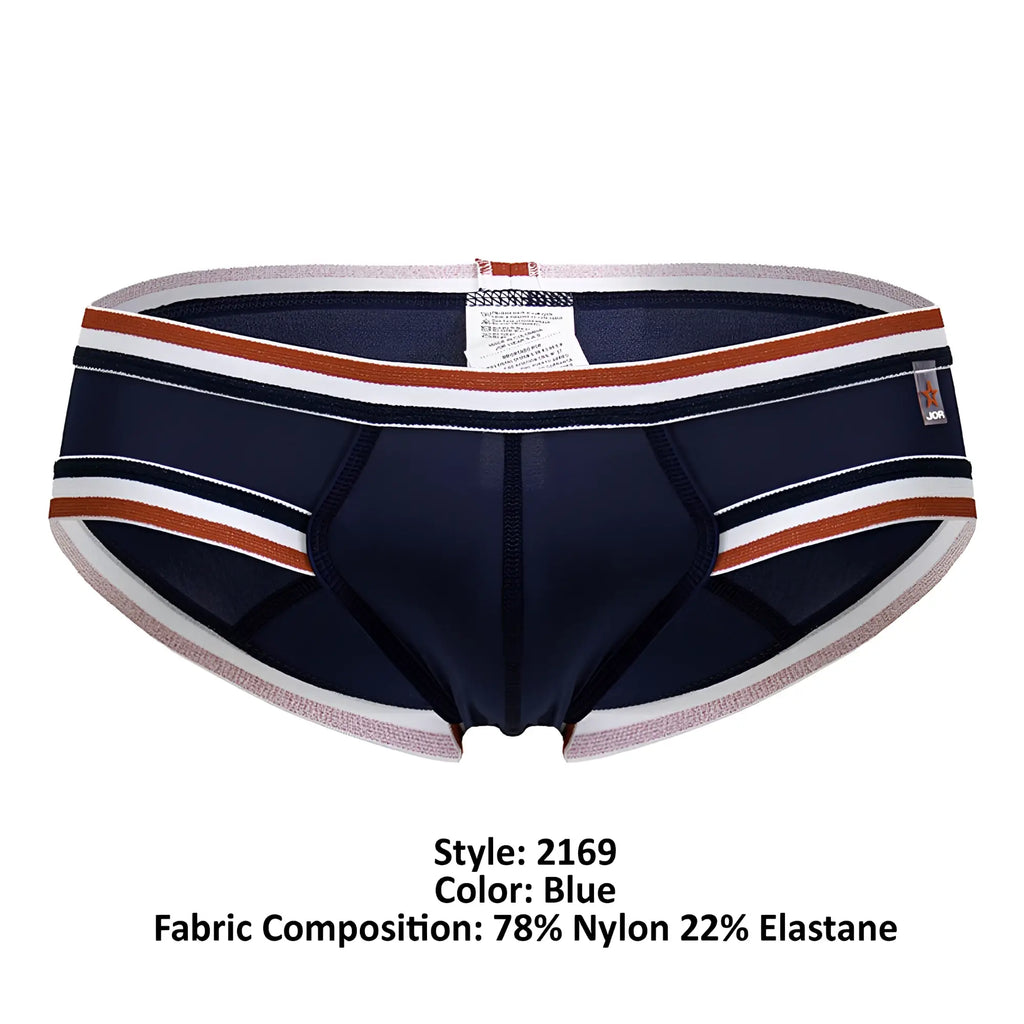 Jor 2169 martini briefs in navy blue with white and rust striped trim designed for comfortable everyday wear
