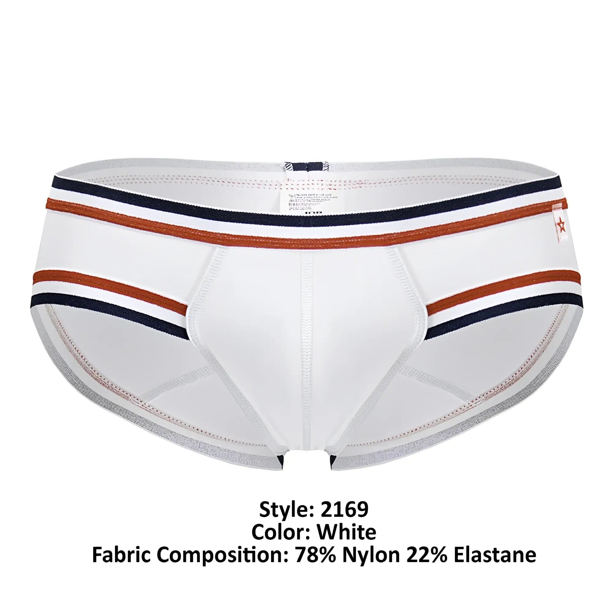 White jor 2169 martini briefs featuring navy and rust striped trim for comfortable everyday wear