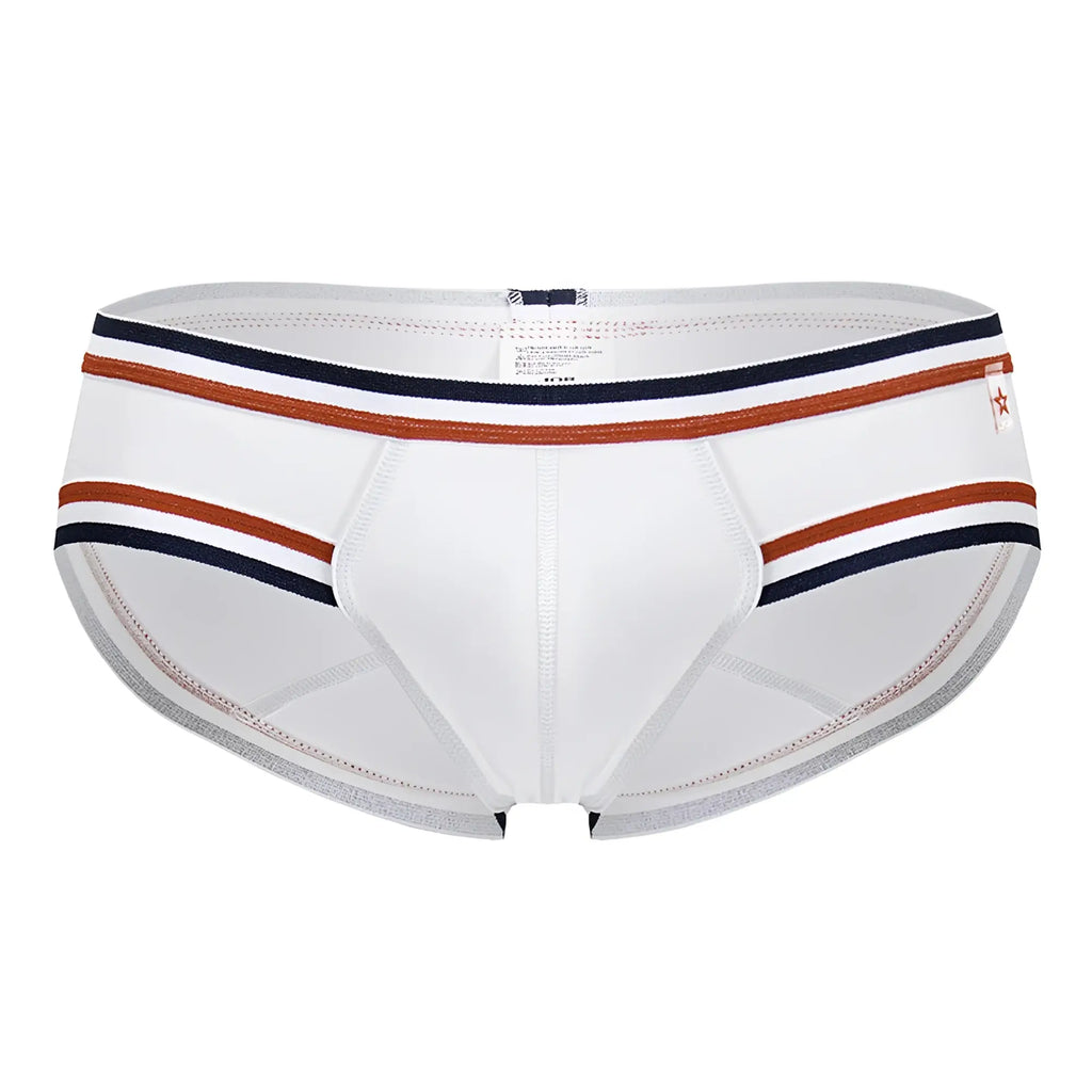 White jor 2169 martini briefs with navy and rust striped trim in a soft cotton blend for everyday comfort