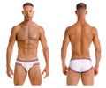 White jor 2169 martini briefs with red and navy blue striped trim made from soft breathable fabric