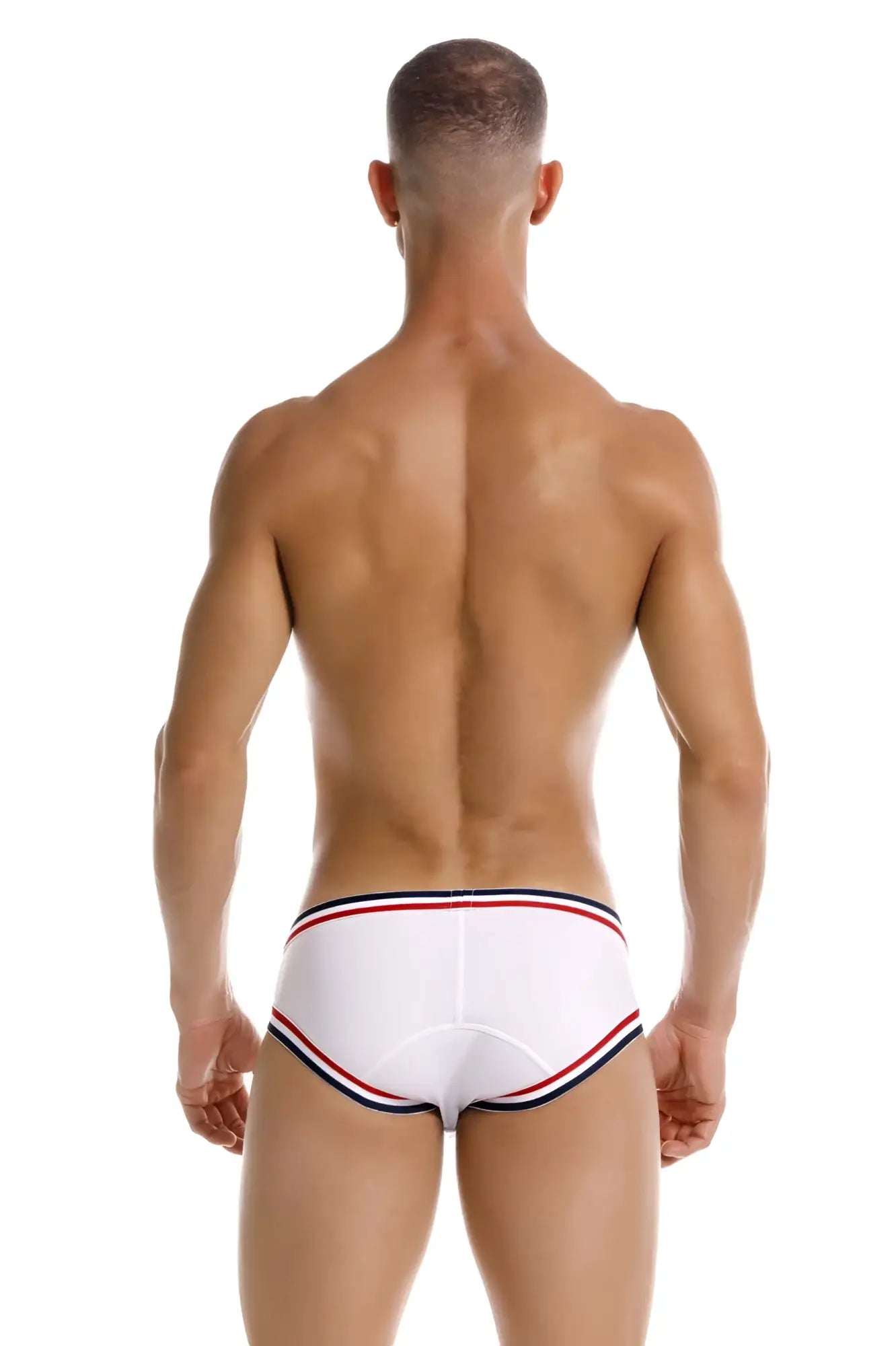 White jor 2169 martini briefs with red and navy blue striped trim for comfortable everyday wear