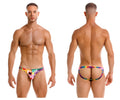 Colorful jor 2172 carnival jockstrap briefs with rainbow pattern and car print on the front