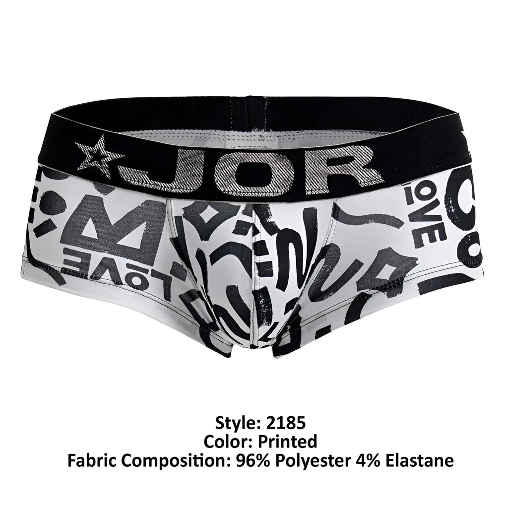 Black and white JOR 2185 Love Trunks printed boxer briefs with bold graffiti style love text design