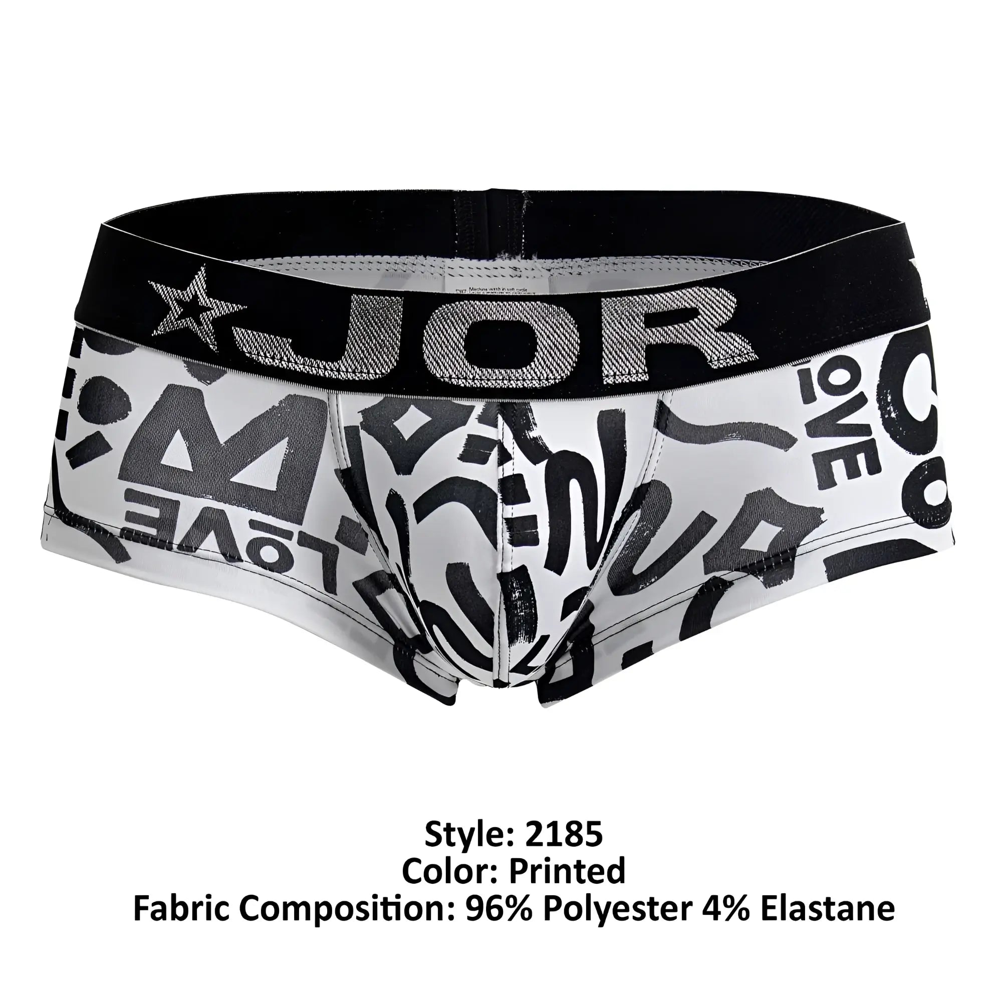 Black and white JOR 2185 Love Trunks printed boxer briefs with bold graffiti style love text design