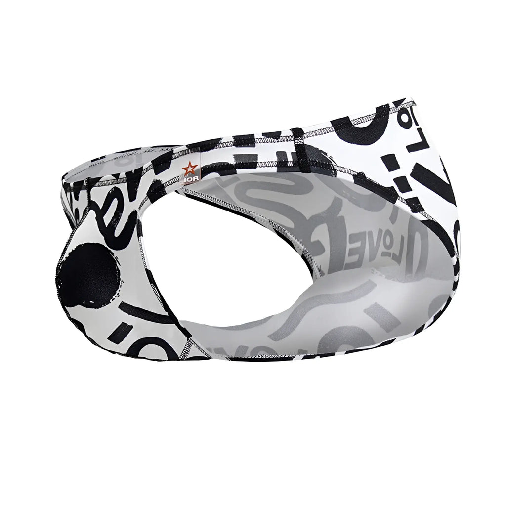 Black and white graphic-patterned men’s jor 2186 love bikini color printed underwear with stretchy form-fitting design