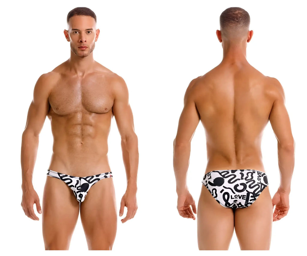 Black and white patterned swim trunks with bold abstract designs and love print jor 2186 love bikini color printed