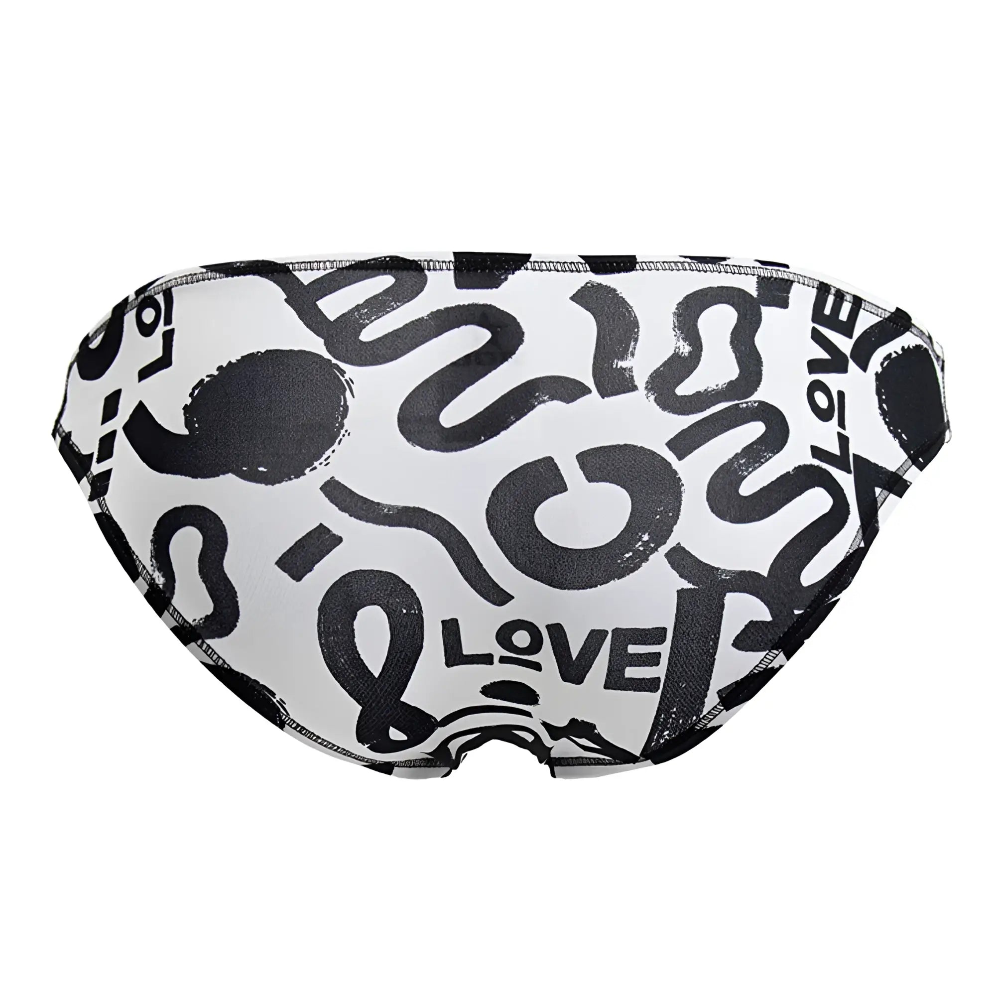 White jor 2186 love bikini color printed swim trunks with bold black abstract graffiti pattern and love text