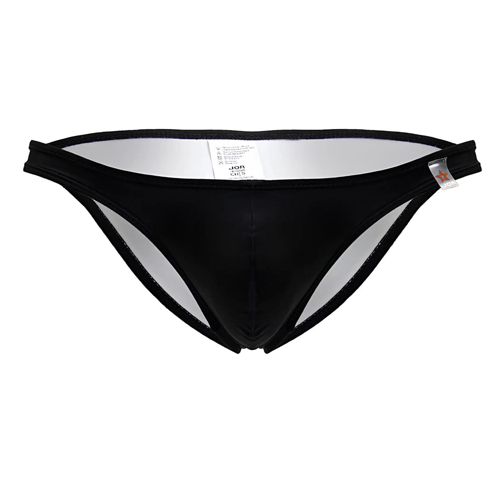 Black jor 2191 travel swim bikini briefs with glossy finish and white inner lining in a sleek form-fitting design