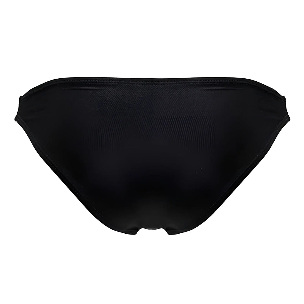 Black sleek JOR 2191 travel swim bikini bottom with smooth satin finish and seamless stitching shown from back side
