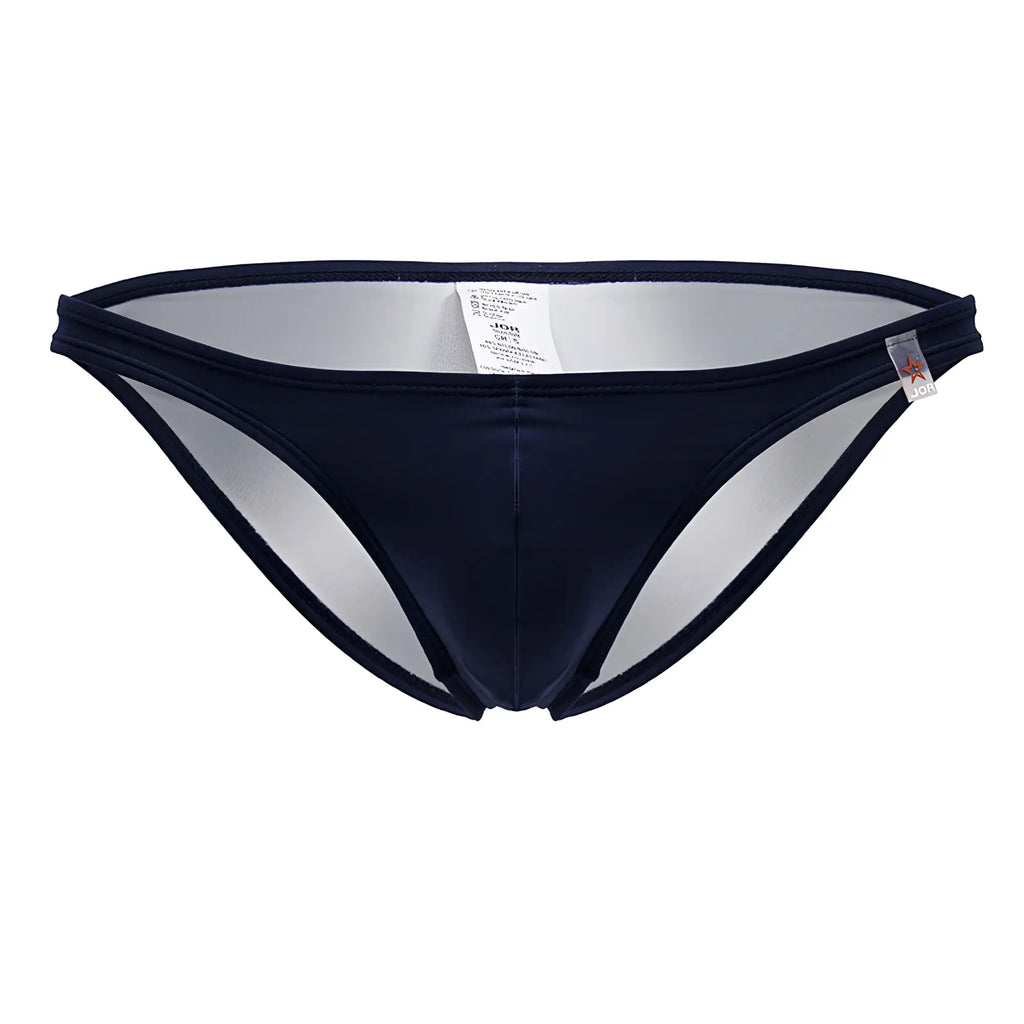 Navy blue satin briefs with sheer mesh panel and elastic waistband from jor 2191 travel swim bikini collection
