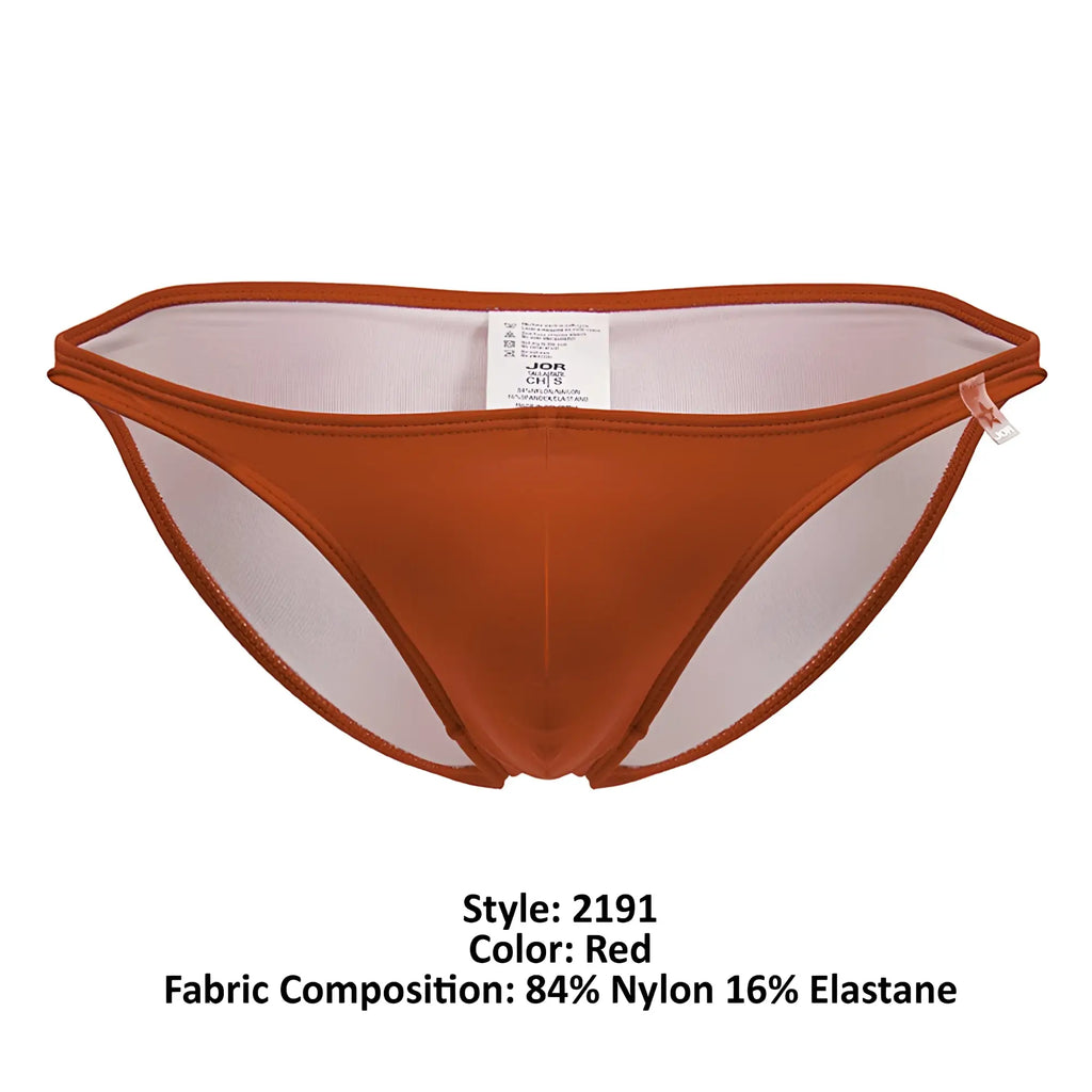 Red men’s briefs jor 2191 travel swim bikini with sheer mesh panel made of 84 nylon and 16 elastane