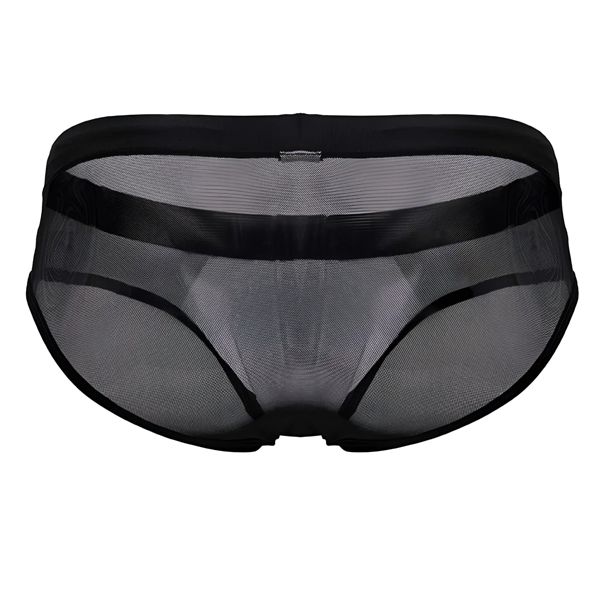 Black jor 2193 mystic swim briefs featuring mesh fabric with a solid black waistband and leg openings