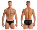 Black jor 2193 mystic swim briefs with mesh fabric, solid waistband, and silver zipper detail at the front