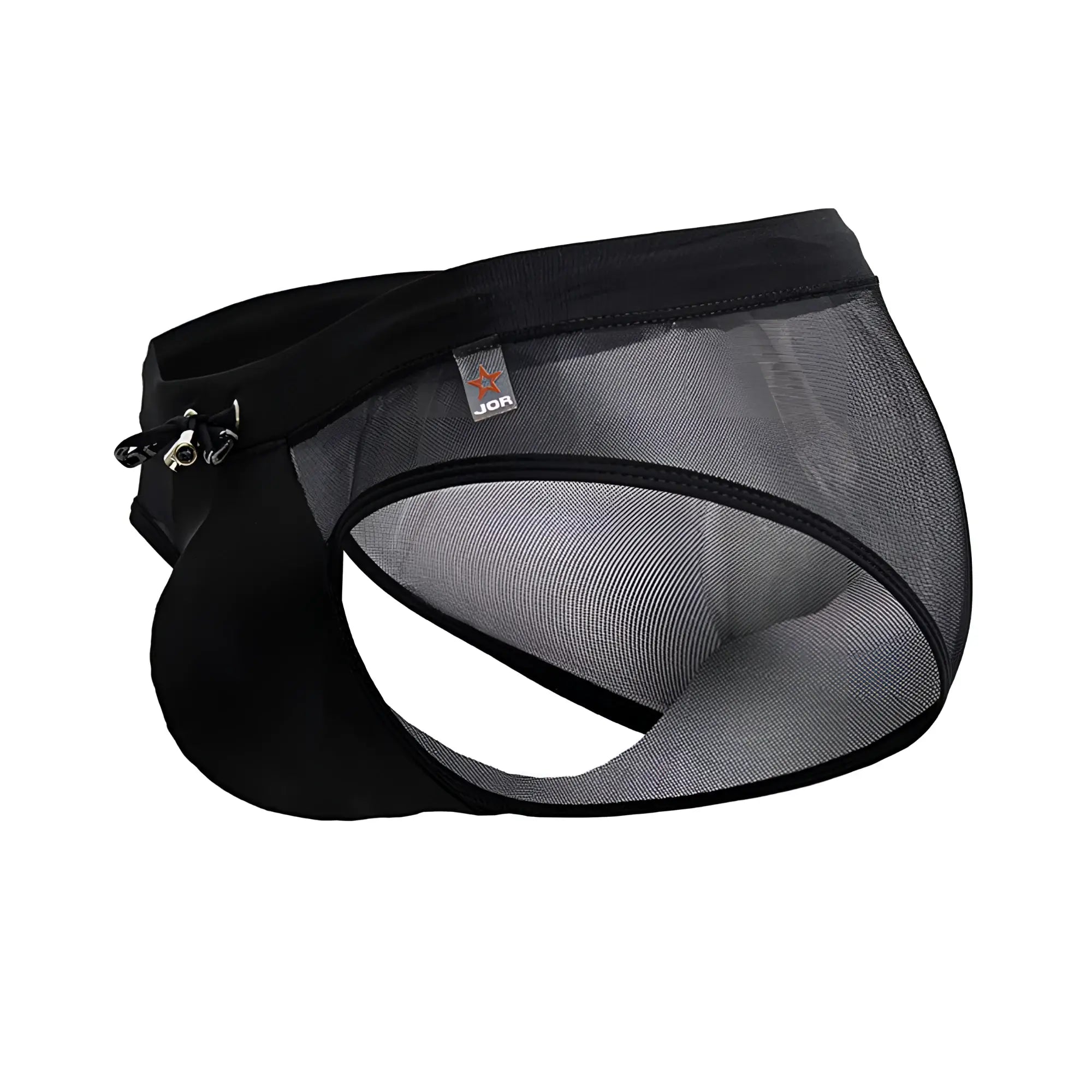 Black jor 2193 mystic swim briefs with black mesh fabric solid waistband and side zipper detail