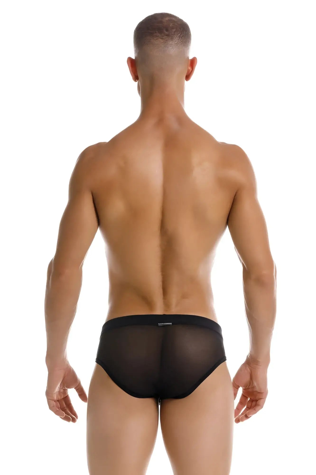 Black sheer mesh JOR 2193 Mystic swim briefs with solid black waistband front view