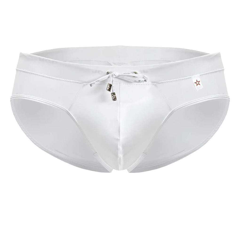 White jor 2193 mystic swim briefs with drawstring waistband and subtle stitching details for men