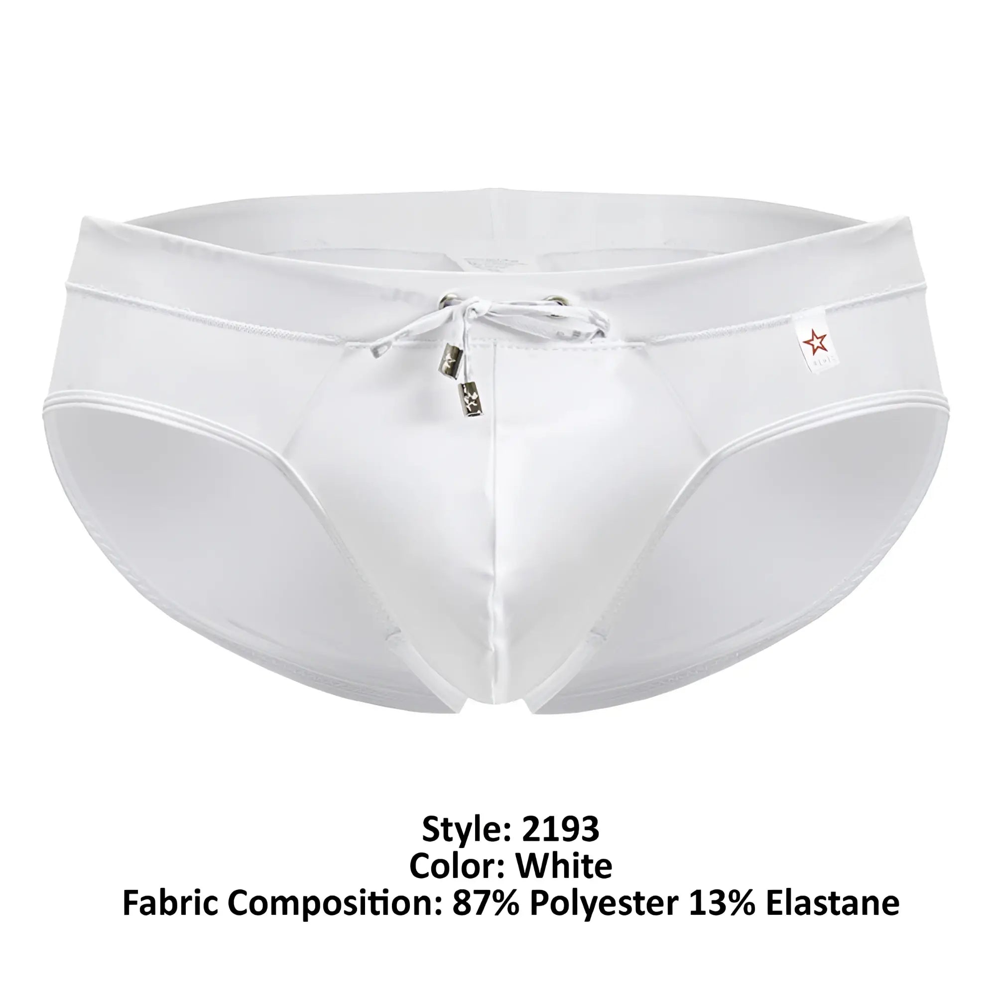 White jor 2193 mystic swim briefs with drawstring waistband and metallic toggle fasteners for men