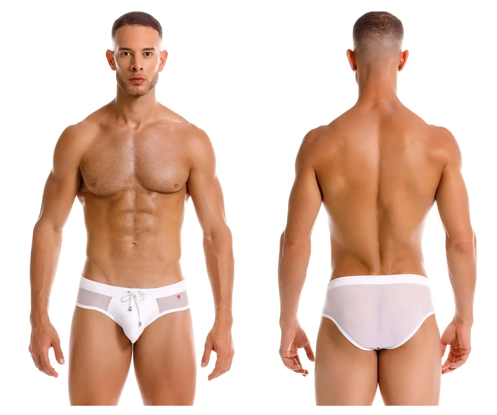 White jor 2193 mystic swim briefs mesh swimwear with drawstring waistband and subtle red logo detail