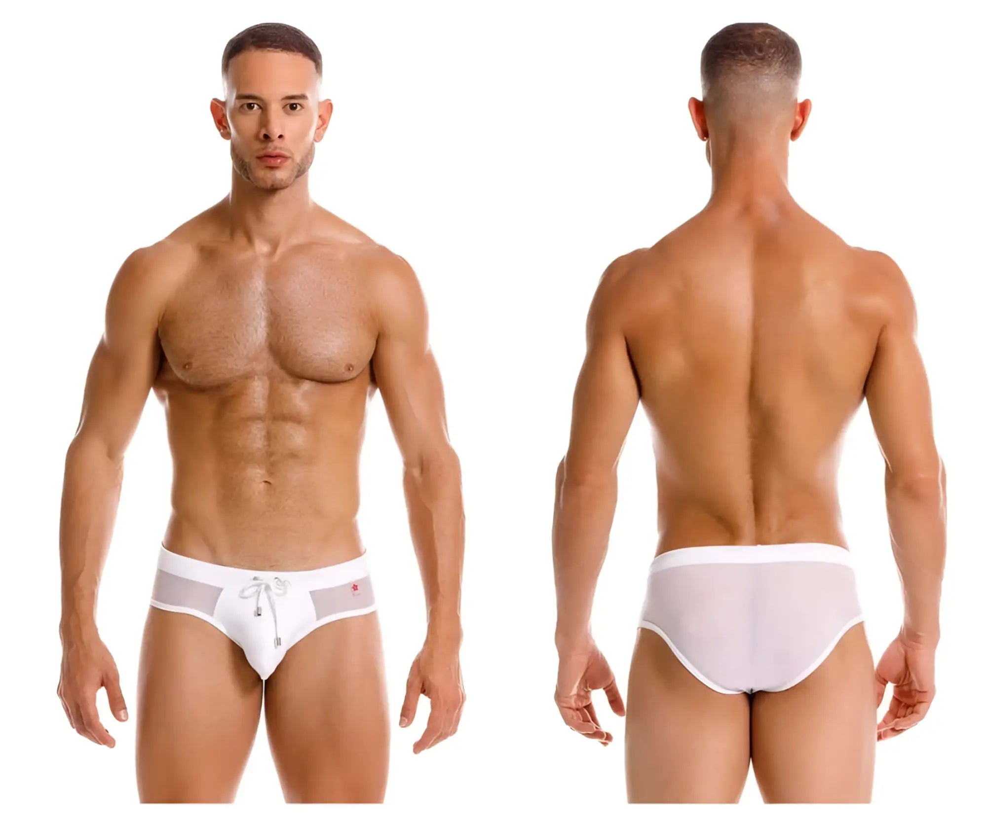 White jor 2193 mystic swim briefs mesh swimwear with drawstring waistband and subtle red logo detail