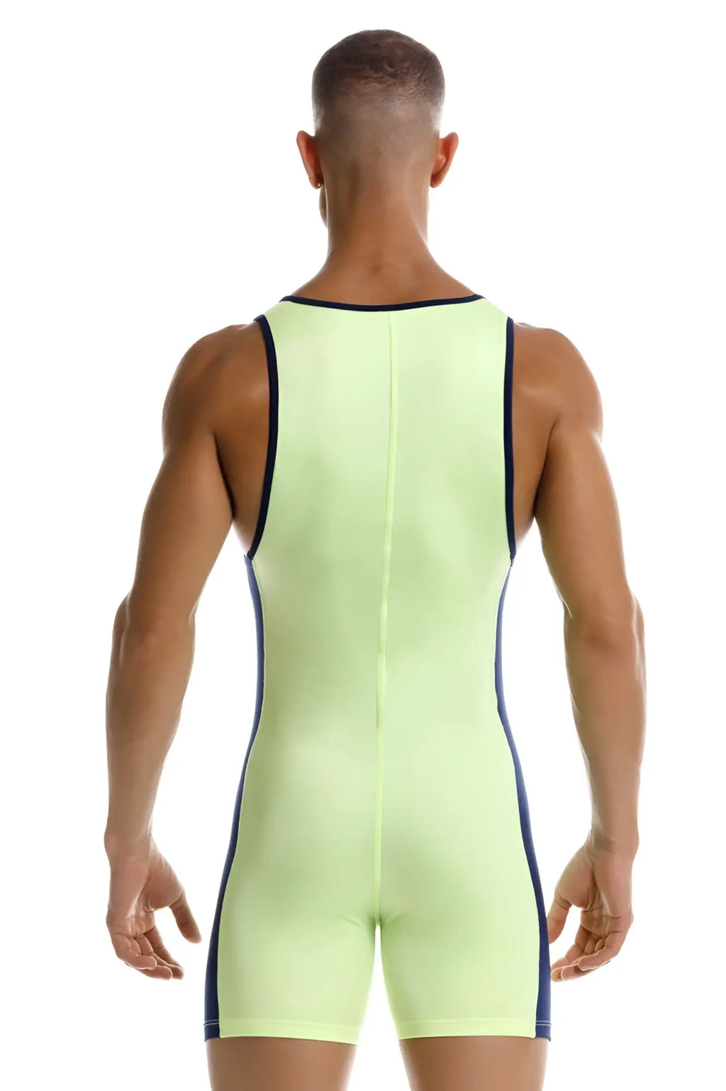 Jor 2216 fighter bodysuit in neon green with black trim features an athletic one-piece design for active wear