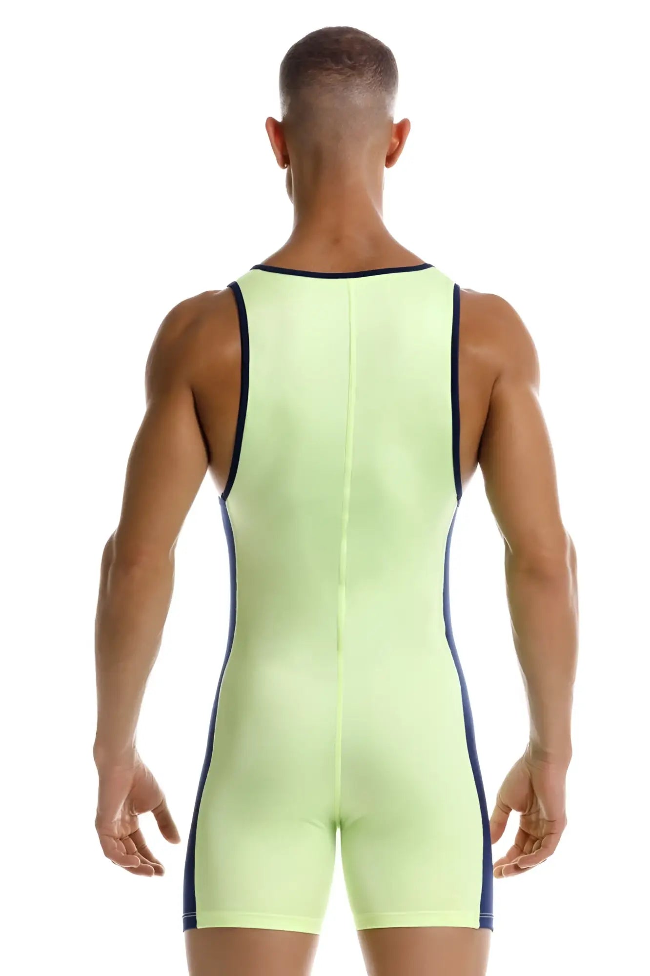 Jor 2216 fighter bodysuit in neon green with black trim features an athletic one-piece design for active wear
