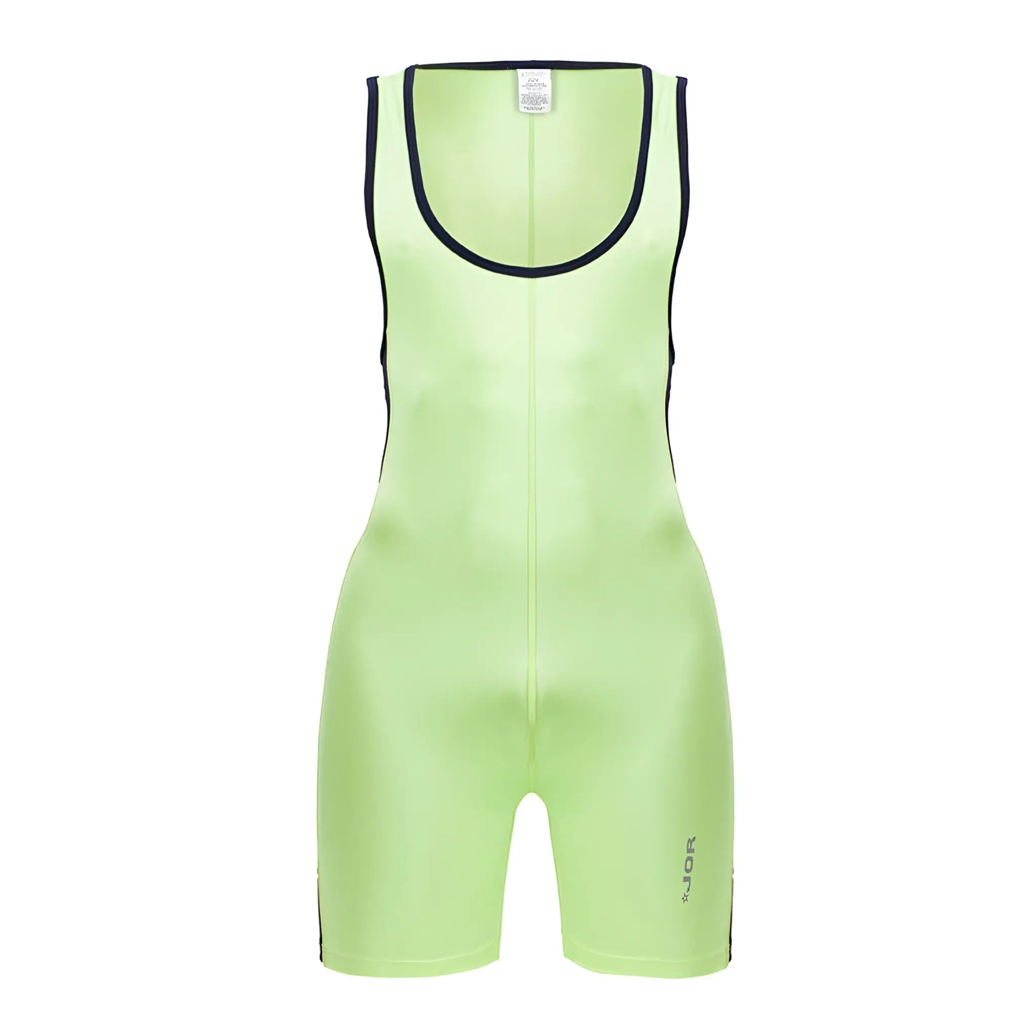 Neon green sleeveless athletic jumpsuit with black trim along neckline and sides for activewear by JOR 2216 Fighter Bodysuit