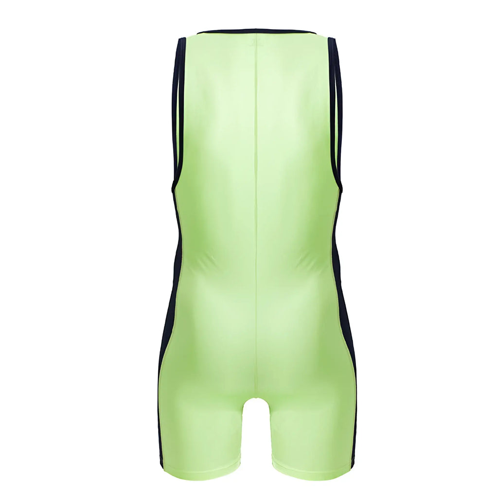 Neon green JOR 2216 fighter bodysuit sleeveless wrestling singlet with black side panels for athletic use