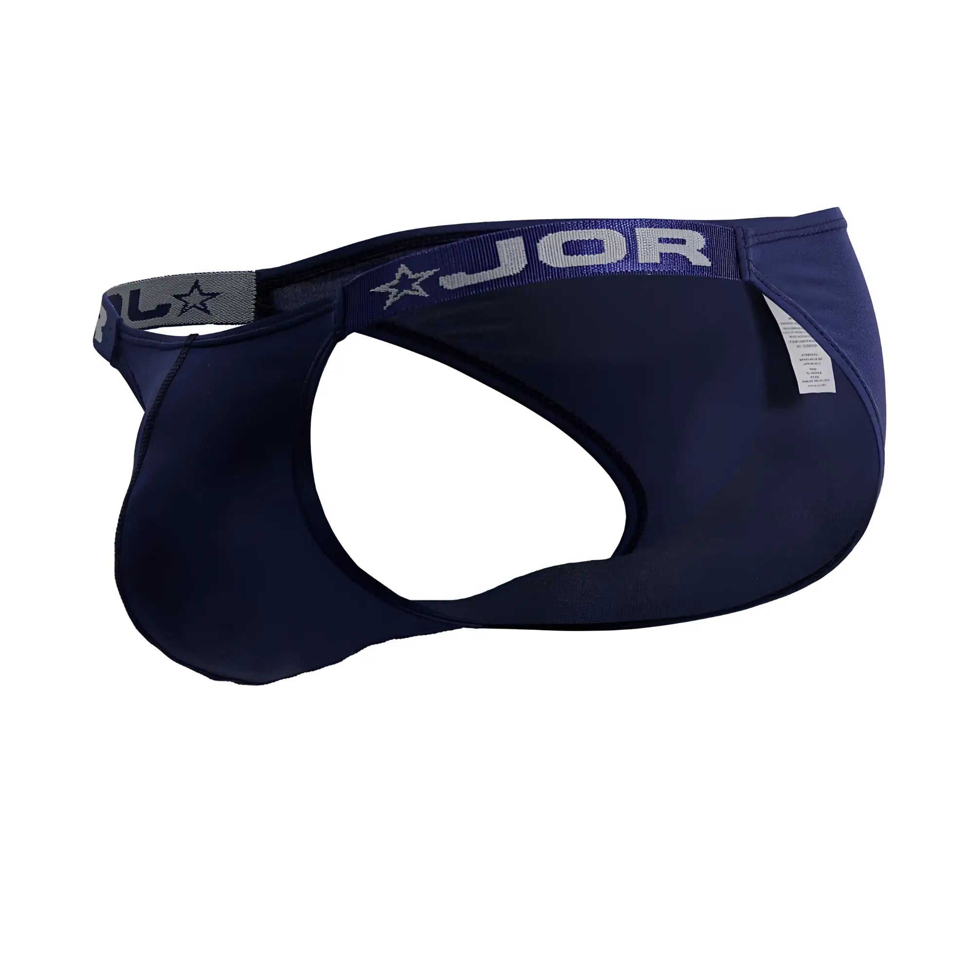 Navy blue jor 2233 eros bikini briefs for men featuring a star logo on the waistband
