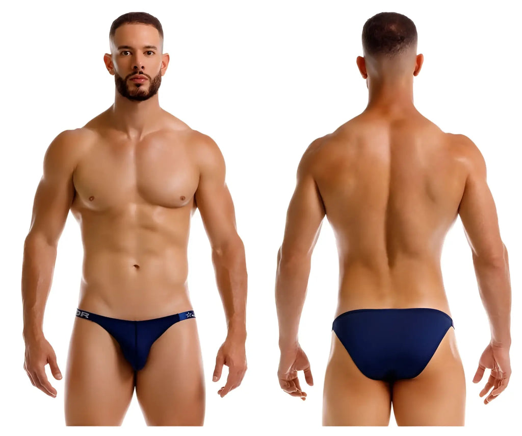 Navy blue jor 2233 eros bikini briefs with subtle logo on waistband made from soft breathable fabric