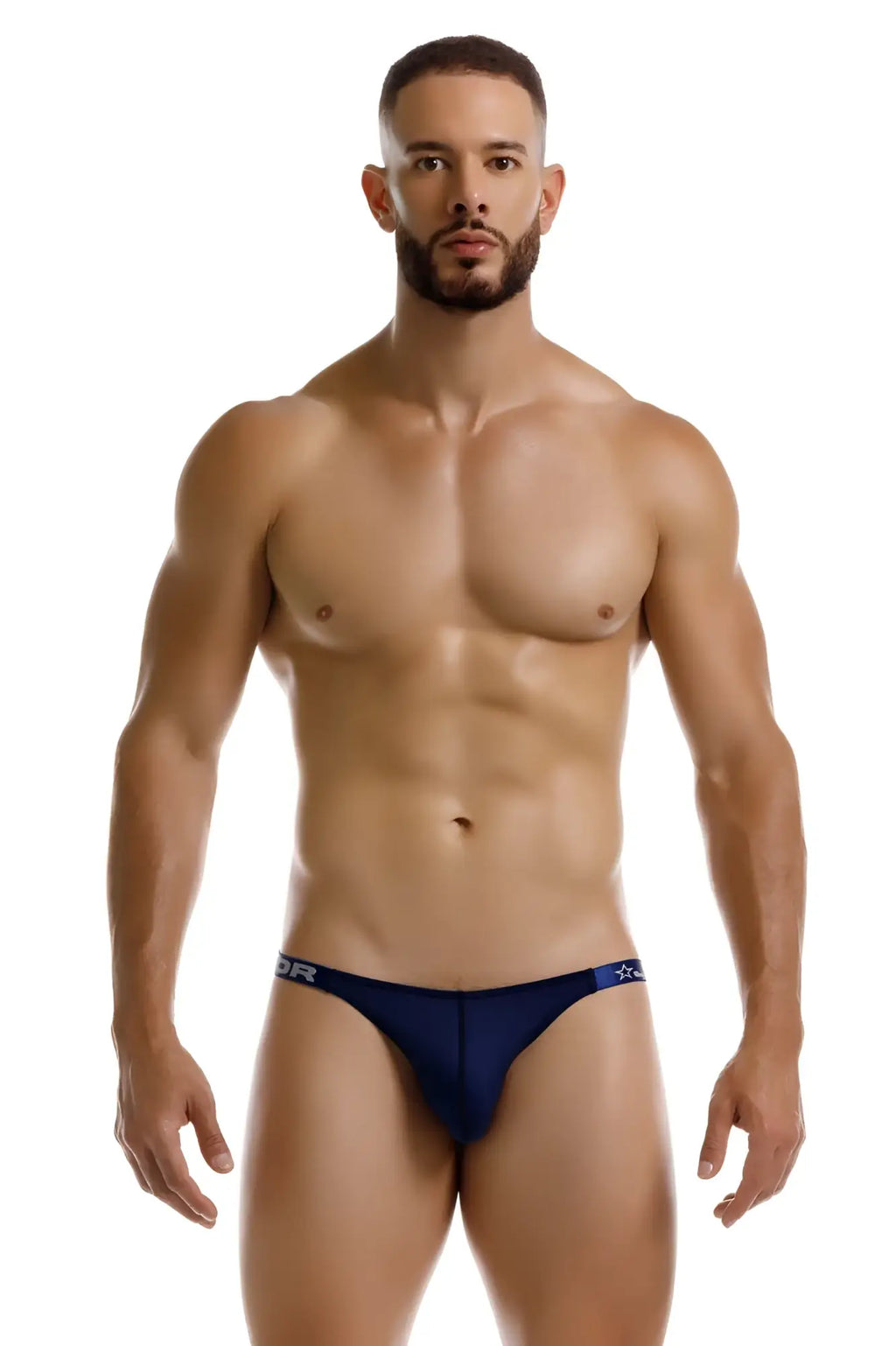 Navy blue JOR 2233 Eros bikini briefs with a subtle star logo on the waistband for comfortable everyday wear