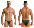 Dark green jor 2233 eros bikini briefs with subtle black logo on waistband made for athletic use