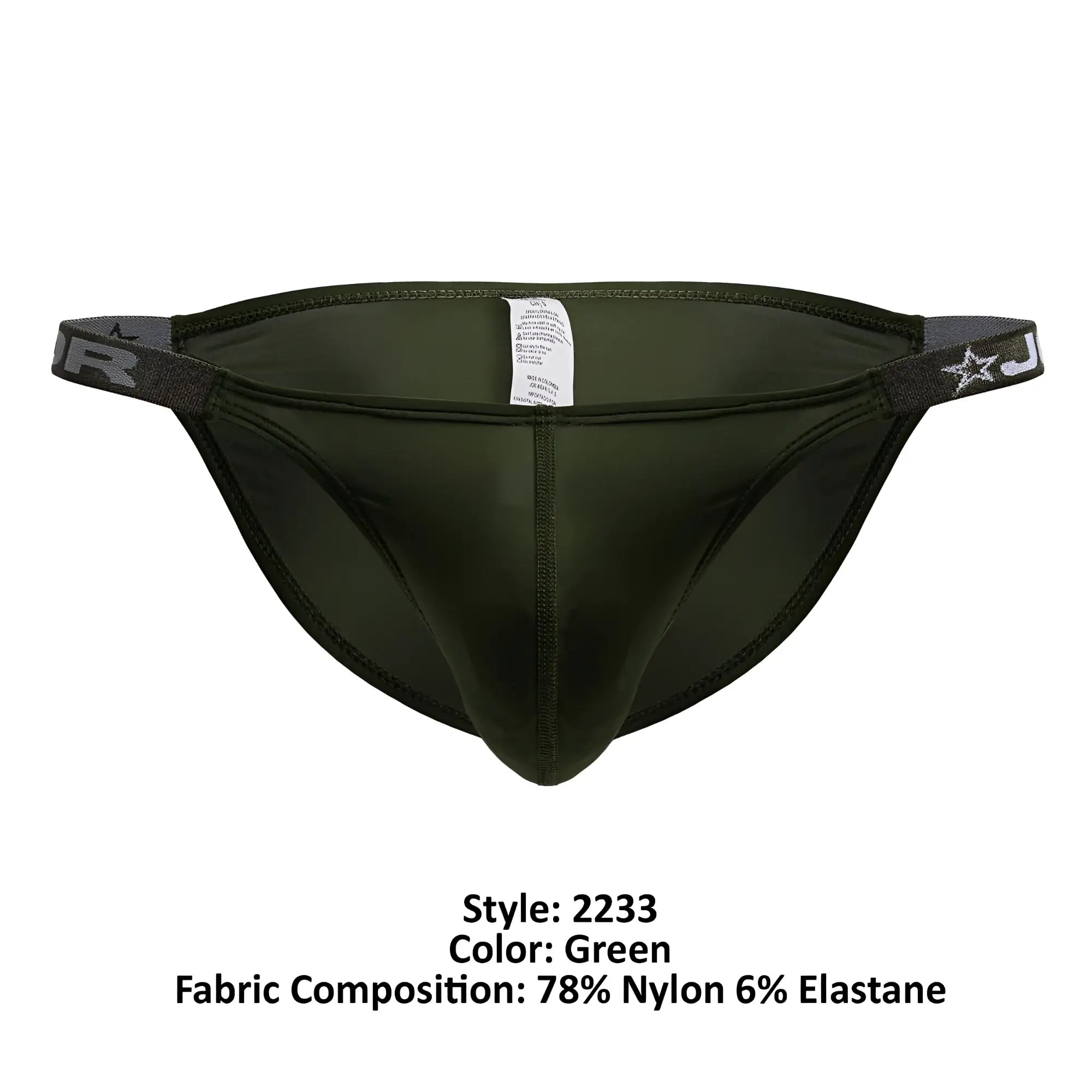 Olive green jor 2233 eros bikini briefs with elastic waistband featuring star and j logo in cotton blend fabric