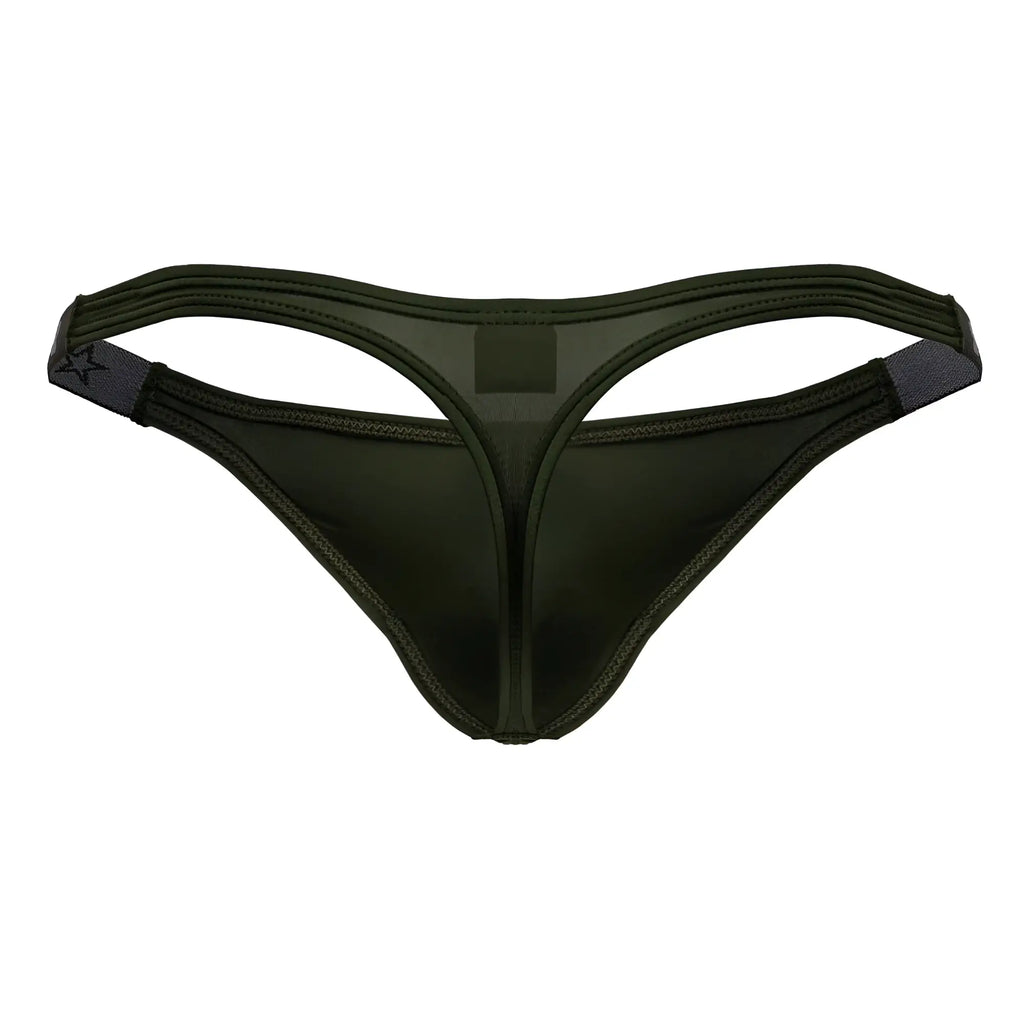 Dark olive green jor 2235 eros thong made of smooth stretchy fabric with subtle sheen and reinforced stitching