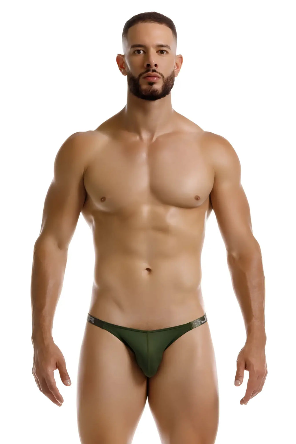 Dark green jor 2235 eros thongs form-fitting briefs with sleek minimalist design shown from the back side
